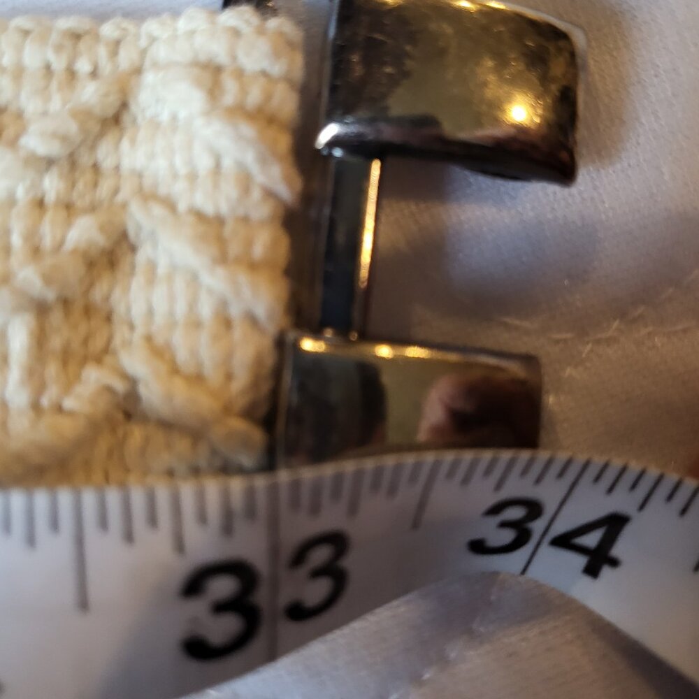 Woven Stretchy Belt Cream Silver Toned Buckle Clasp Boho Hippie Natural - Picture 14 of 15
